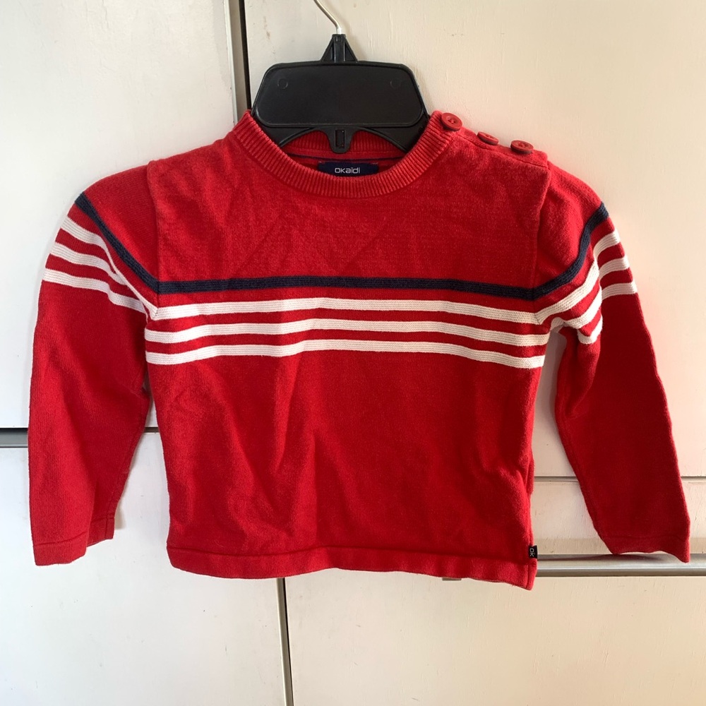 French Y2K Cotton Red Striped Kids Shirt 4T